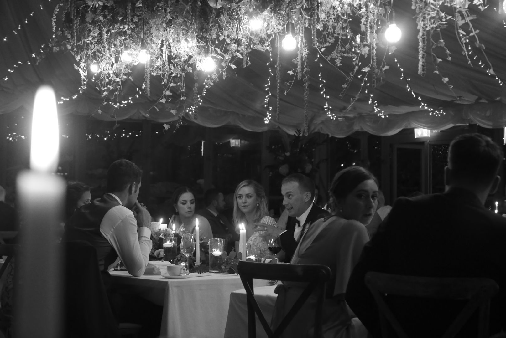 Bride and Groom in conversation at the table