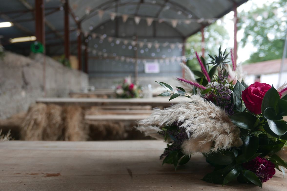 Bride's bouquet in the hay barn